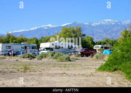 Families camping at Furnace Creek in Death Valley National Park California Stock Photo