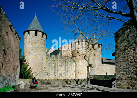 A view of the inner castle inside the mediaeval walled city of Carcassonne which is on the UNESCO World Heritage List Stock Photo
