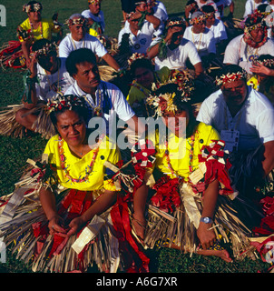 Group of traditional dancers and singers from Tuvalu at the Festival of Pacific Arts held in the Samoan Islands Stock Photo