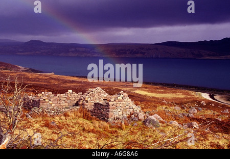 abandoned croft Loch Eribol Tongue North of Scotland Europe Stock Photo