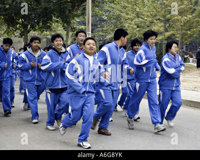 CHINA BEIJING High school physical education class students running ...