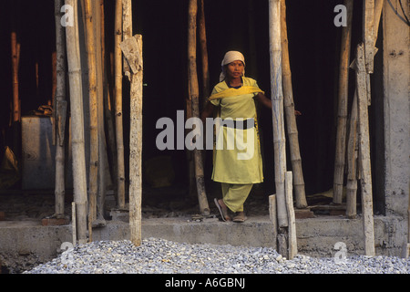 female construction worker on building site, Nepal, Pokhara Stock Photo