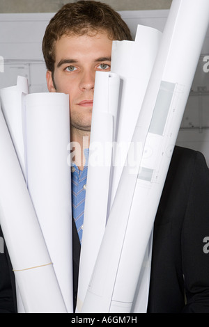 Architect with blueprints Stock Photo