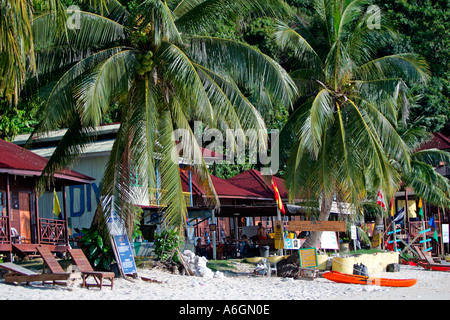 Palm trees and bungalows Coral Bay Perhentian Kecil Malaysia Stock Photo