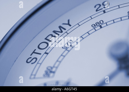 Barometer indicating stormy weather Stock Photo