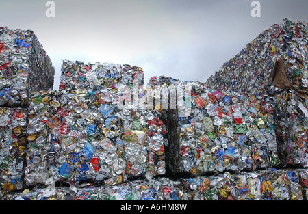 Bales of tin cans ready for recycling Stock Photo