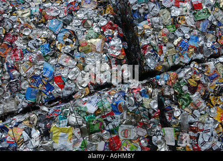 Close up of bales of crushed cans ready for recycling Stock Photo