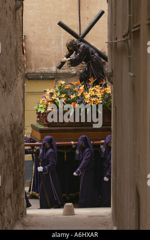 Spain. Holy week in Calanda. Procession through the lanes of Calanda Stock Photo