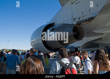 Passengers on the tarmac about to embark at Madrid international airport Spain Stock Photo