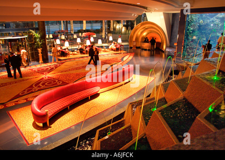 Entrance hall of the luxurious hotel Burj Al Arab, Dubai, United Arab Emirates Stock Photo