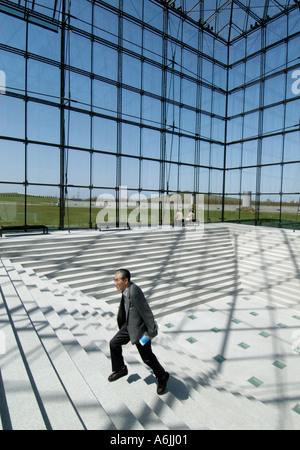 Interior of glass pyramid called Hidamari at the Moerenuma Park in Sapporo Japan 2005 Stock Photo