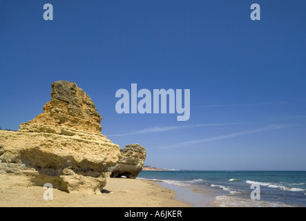 rock formation, sea and sky on Olhos de Agua beach, Portugal, the Algarve, near Albufeira Stock Photo