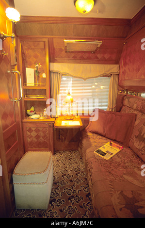 Sleeping compartment on the Eastern and Oriental Express Train which travels from Bangkok to Singapore and return. Stock Photo