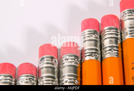 Yellow No. 2 lead pencils with red erasers isolated on white, USA. Stock Photo