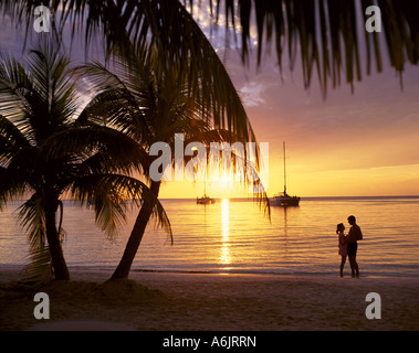 Couple at sunset, Negril Beach, Jamaica, Greater Antilles, Caribbean Stock Photo