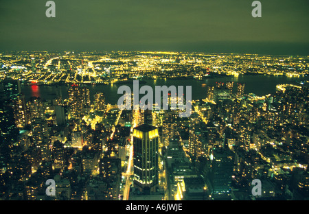 Manhattan at night, elevated view, USA, New Jersey, New York Stock Photo