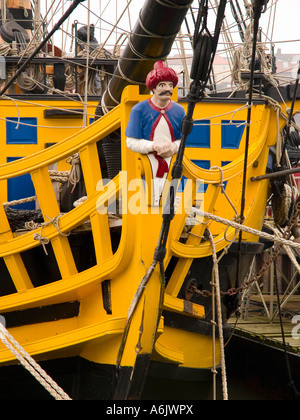 Bow detail of replica ship Grand Turk in harbour in Whitby North Yorkshire UK Stock Photo