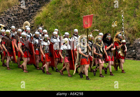 Ermine Street Guard give a display of fighting skills in the Roman Amphitheatre at Caerleon near Newport Gwent Wales UK Stock Photo