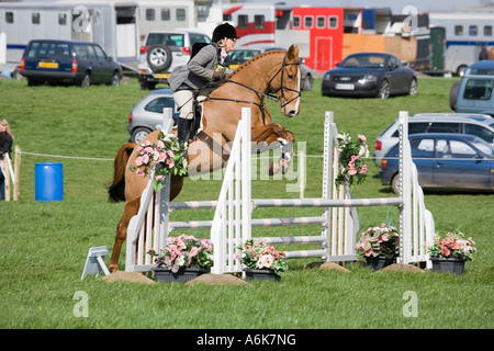 Equestrian eventing at Kelsall Hill Cheshire where horses and riders compete over three events, dressage, arena jumping and cros Stock Photo