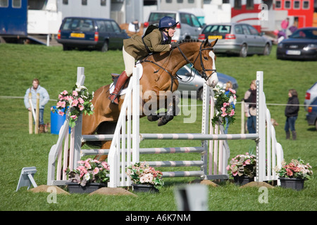 Equestrian eventing at Kelsall Hill Cheshire where horses and riders compete over three events, dressage, arena jumping and cros Stock Photo