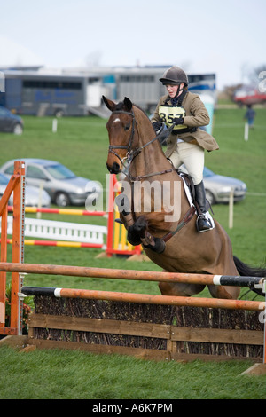 Equestrian eventing at Kelsall Hill Cheshire where horses and riders compete over three events, dressage, arena jumping and cros Stock Photo