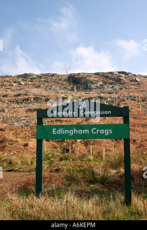 Edlingham Crags information sign near Alnwick Northumberland United Kingdom Stock Photo