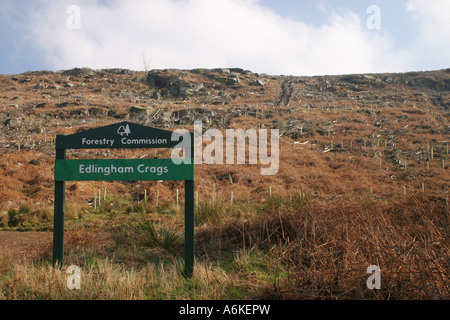 Edlingham Crags information sign near Alnwick Northumberland United Kingdom Stock Photo