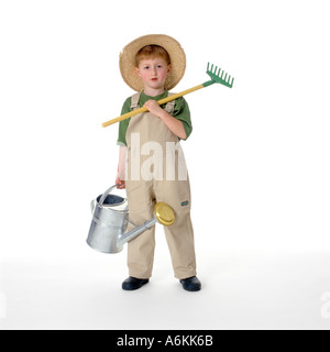 Little boy dressed as gardener Stock Photo
