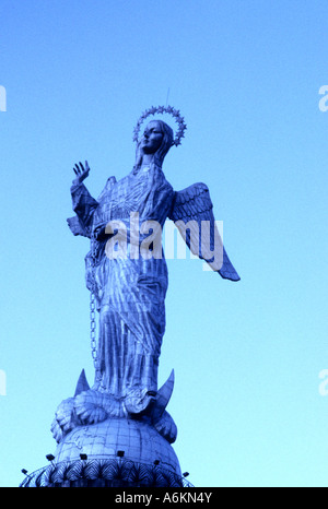 Statue of La Virgen del Quito atop El Panecillo Little Bread Loaf near the Old Town of the Andean capital of Quito Ecuador Stock Photo