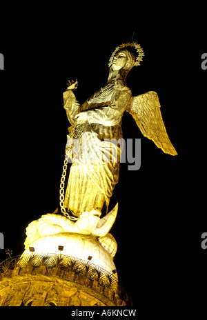 La Virgen del Quito atop El Panecillo Little Bread Loaf overlooking the Andean city of Quito Ecuador Stock Photo