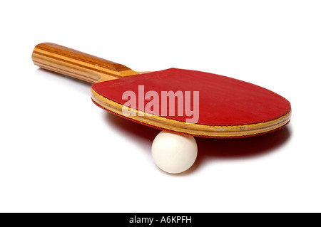 Red table tennis bat and ball Stock Photo