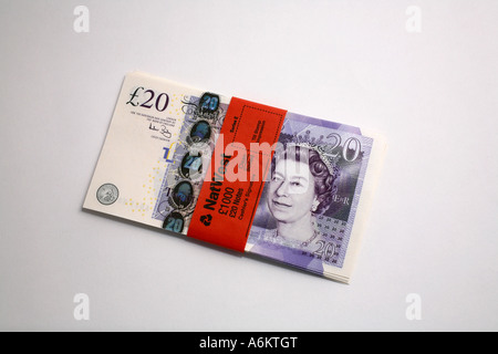 Bundles of the new Bank of England Twenty Pound note, 2007 Stock Photo