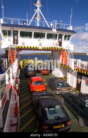 dh Hoy Head ORKNEY FERRIES UK Cars car deck bridge sailing Lyness Houton route Scapa Flow travel sea transport boat ferry Stock Photo