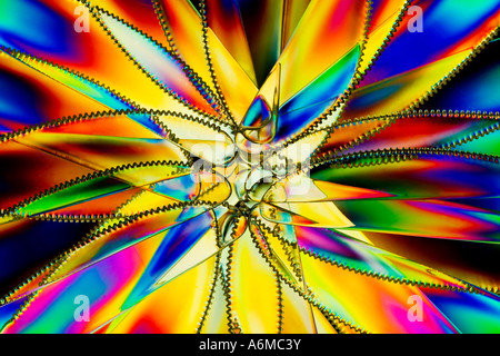 Cross Polarised abstract image of plastic knife blades taken with a macro lens close-up showing stress patterns Stock Photo