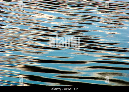 Closeup Of Water,Reflecting A Blue Sky & Clouds,Rippling Into Abstract Patterns. Stock Photo