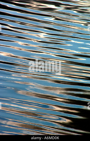 Closeup Of Water,Reflecting A Blue Sky & Clouds,Rippling Into Abstract Patterns. Stock Photo