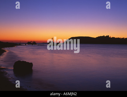 Tywi / Towy estuary and Llansteffan Castle at sunset Carmarthenshire West Wales UK Stock Photo