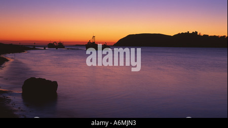 Tywi / Towy estuary and Llansteffan Castle at sunset Carmarthenshire West Wales UK Stock Photo