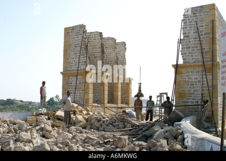 The devastating 2001 earthquake damage dbridge being repaired in Gujarat India Stock Photo