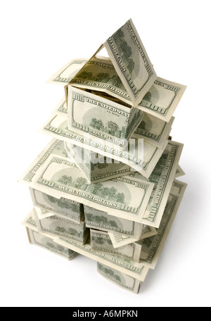 Tower made from dollar bills Housing Investment Real estate Rental Mortgage concept Stock Photo