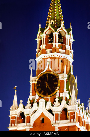Chiming clock of Spasskaya Tower The Kremlin in Moscow Russia Stock Photo