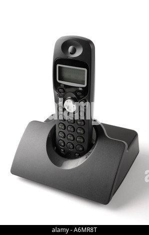 Black telephone in a cradle Stock Photo