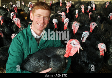 norfolk turkey farmer holding rare breed turkey Stock Photo