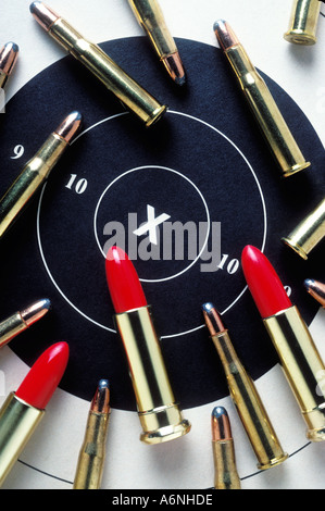 Lipstick and bullets on target Stock Photo