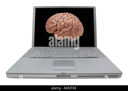 LAP TOP NOTE BOOK COMPUTER DISPLAYING IMAGE OF HUMAN BRAIN ON SCREEN Stock Photo