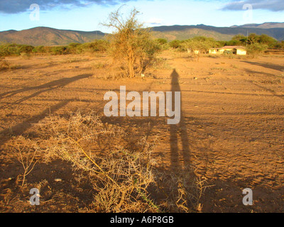 Malambo district in the Ngorongoro Crater of Tanzania, Africa. Me and my shadow... Stock Photo