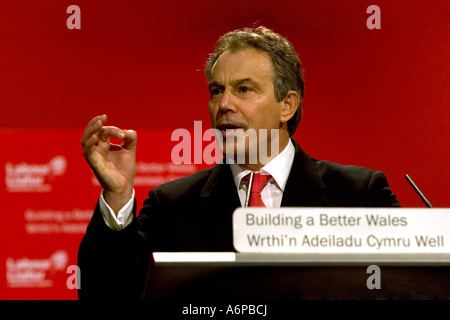 Ex British Prime Minster Tony Blair, addressing a Welsh Labour Party Conference Stock Photo