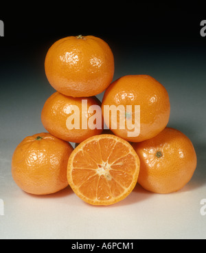 Group of mandarin fruits whole and sectioned variety Wilking Stock Photo