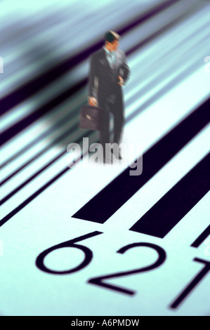 Businessman figure on barcode Stock Photo