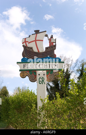 Village sign Flitcham Norfolk England Stock Photo